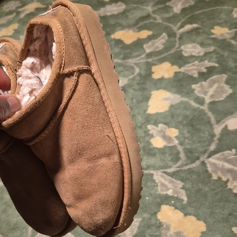 UGG Tan Suede Shearling-Lined Slip-On Clogs
